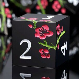 Mahjong Metal Flower Dice | Set of 2 Engraved 6-Sided Dice | Black